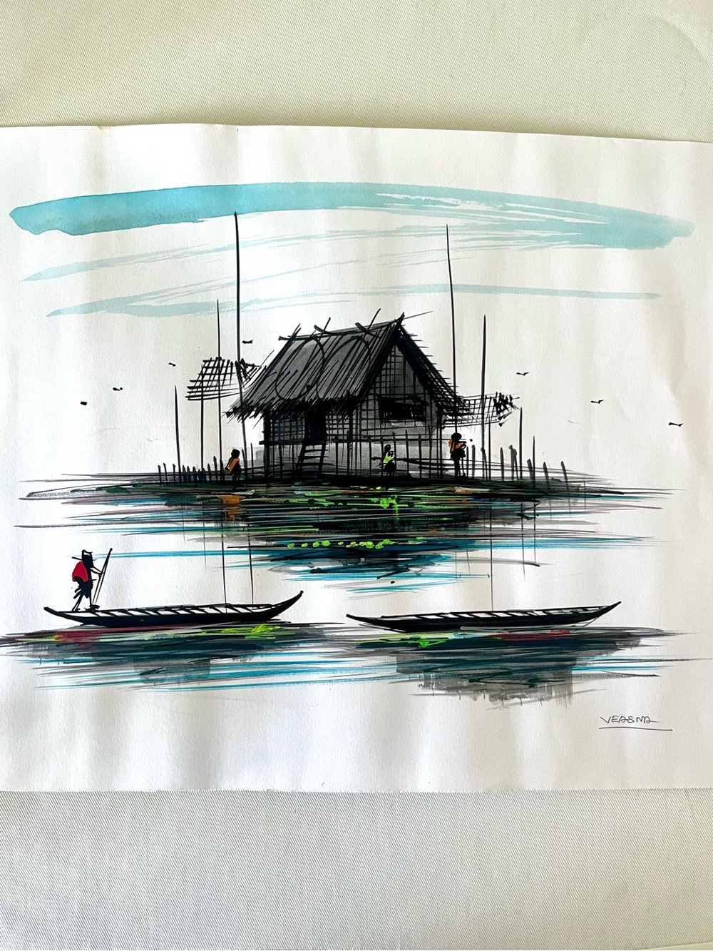 Veasna Ink and Watercolor Landscape Painting
